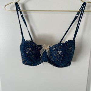 Beautiful Blue Lace Balconette B.Tempted Bra, Size 32DD